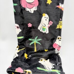 Hey‎ Boo Black Velvet Plush Throw Blanket SUMMERWEEN Beach Surfing Ghosts